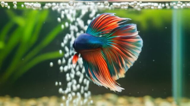 Siamese Fighting Fish Swimming Elegantly in Aquarium - Captivating Underwater World display