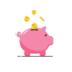 Cartoon Piggy Bank Saving Money Vector Design