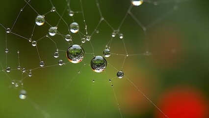 Dewdrops on a spiderweb with ominous red shadows, representing the spread of disease.