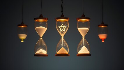 Five glowing hourglasses in a circle, each filled with unique vitality symbols.