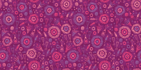 Fun hand drawn doodle fireworks, seamless pattern, great for textiles, wrapping, banner, wallpapers - vector design