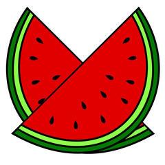 Fresh Watermelon Slice Vector Illustration. Two slices of watermelon