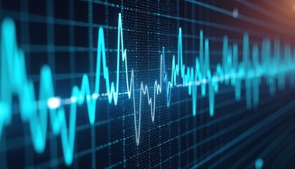 Digital display shows seismic waveform data. Biometric technology and security systems utilize this signal analysis. This screen shows complex measurement, monitoring, and research trends.