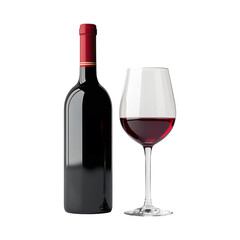 Wine Bottle and Glass on Transparent Background PNG.