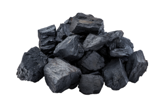 Pile of dark gray charcoal chunks