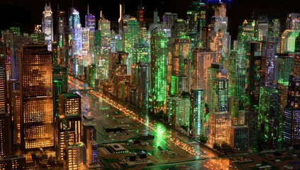 Obraz premium Illuminated cityscape model at night