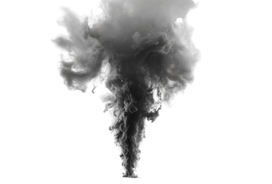Abstract black smoke column isolated on transparent background for design element, creating a dramatic and mysterious atmosphere with its flowing shape