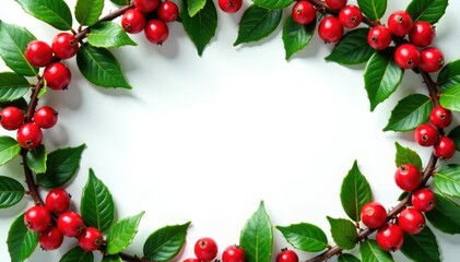 Classic red berry holly wreath, vibrant green leaves White background , winter, photography