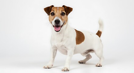 Energetic Jack Russell Terrier with Brown Markings Posing on White Background