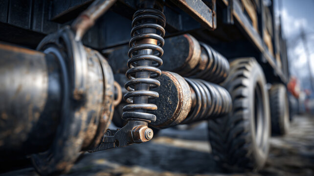 Heavy machinery suspension detail close-up