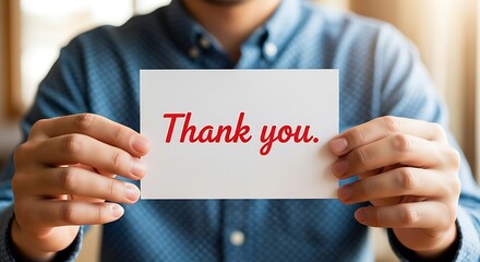 Person holding thank you card