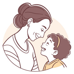 A loving mother and daughter sharing a joyful moment, a heartwarming family portrait illustration isolated on white background