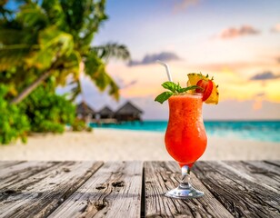 Obraz premium Tropical sunset drink on beach
