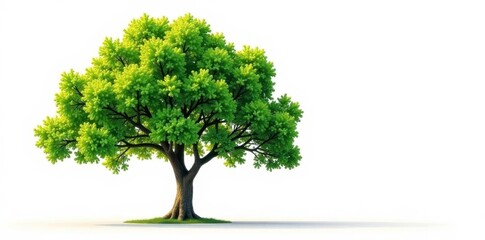 Obraz premium Lush green deciduous tree, stark white backdrop, white, growth, sustainability