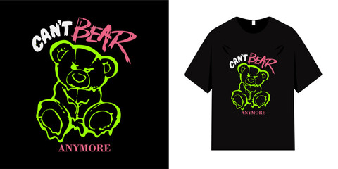 Urban street style typography. Text can't bear, grunge brushstrokes. Vintage teddy bear emoji. Vector graphic artwork for t-shirts, posters, stickers, and more.
