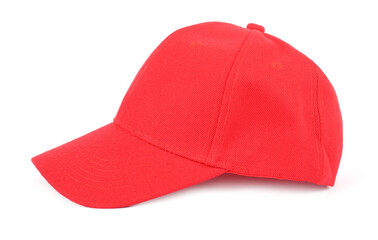 One red baseball cap isolated on white. Mockup for design