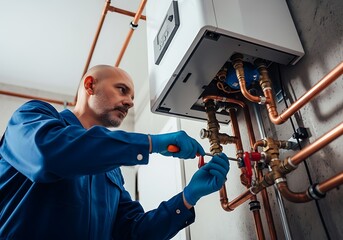 Plumber fixing pipes