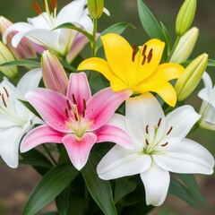 Fototapeta premium Colorful lily flowers bouquet isolated on white background