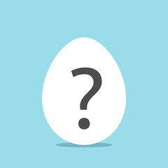 Chicken egg with question mark. Life, idea, help, search, analysis, surprise, secret, research, pregnancy and fertility concept. Flat design. EPS 8 vector illustration, no transparency, no gradients