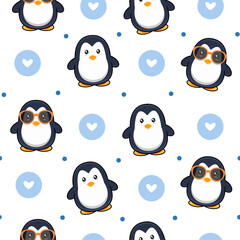 repeating pattern with cute cartoon penguins and hearts © MadeDirgaPepe