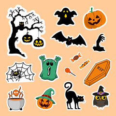 set of colorful halloween stickers