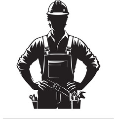 Construction Worker Silhouette with Tools