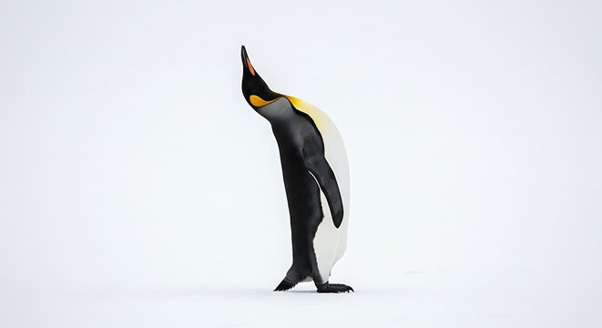 King Penguin stretching its neck upwards against a bright white background