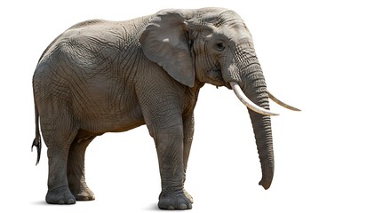 Obraz premium Majestic African Elephant Isolated, Showing Detailed Skin Texture and Ivory Tusks