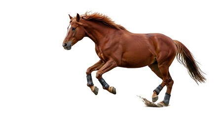Obraz premium Majestic Chestnut Horse Leaping with Energy on a Pure White Background