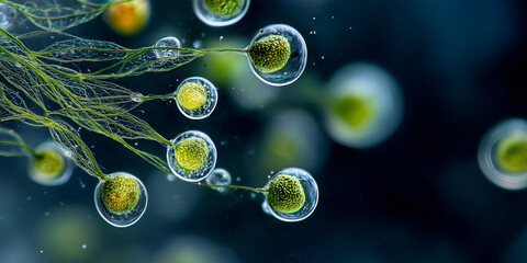 Microalgae Schizochytrium scientific research microscopic view