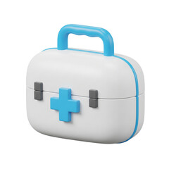 Obraz premium Clean White and Blue First Aid Kit Box with Cross Symbol on White Background