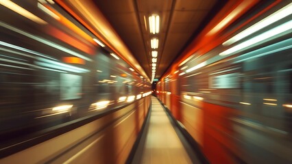 An abstract urban transit scene with motion streaks, capturing dynamic city energy.