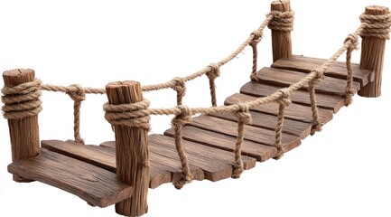 Obraz premium Rustic wooden bridge with rope railings