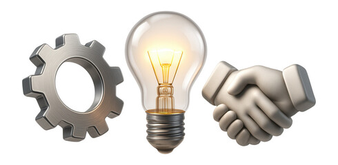 3D icons representing innovation and collaboration.