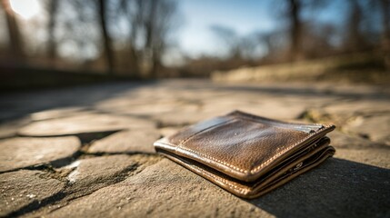 Lost wallet on stone path