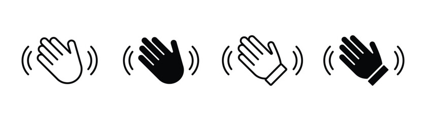 Waving hand icon set. Hello symbol collection. Hand waving in a hello gesture. Hand wave sign. Vector illustration.
