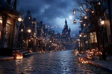 Obraz premium City in garlands and lanterns