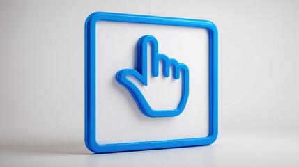Obraz premium Blue 3D Hand Pointer Icon on Square Background, Symbolizing Business Direction, Design Elements, and Conceptual Guidance in a Professional Setting.