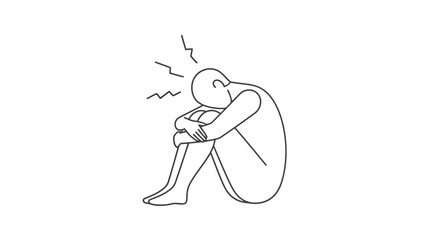 A person experiencing sadness and anxiety isolated on white background, feeling down