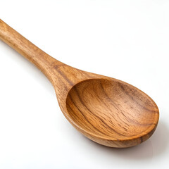 Wooden spoon isolated on white background, natural kitchen utensil.