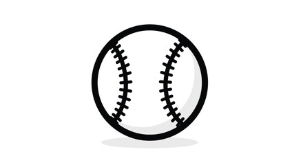 Baseball with black stitches and outline isolated on white background