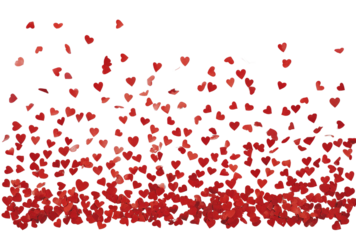 Red heart confetti isolated on transparent background, a romantic and festive design element for valentines day, weddings, and love celebrations
