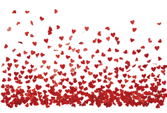Red heart confetti isolated on transparent background, a romantic and festive design element for valentines day, weddings, and love celebrations