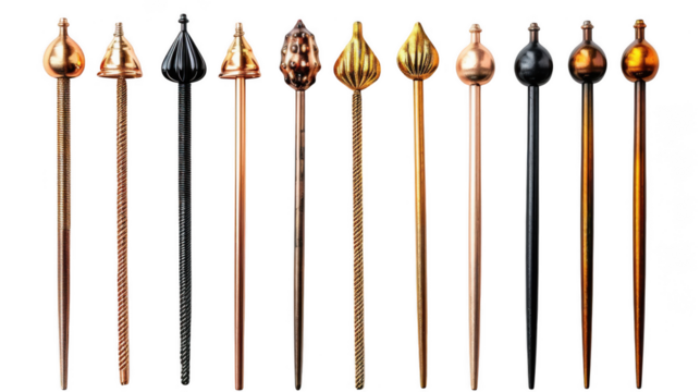 Stainless steel, Copper, Bamboo cocktail pick, garnish skewer stick transparent PNG set bundle, isolated background. - Powered by Adobe