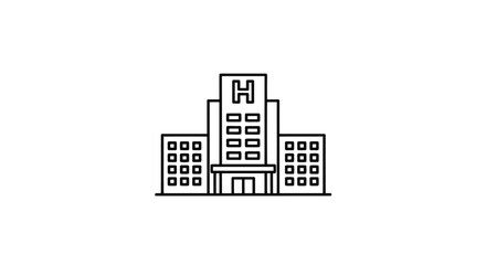 Outline drawing of a hospital building isolated on white background