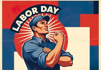 Strong Labor Day Worker Celebration Teamwork and Occupations Poster Design