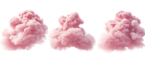 Three Pink Cloud Formations Isolated On Transparent Background Depicting Dreamlike Vaporous Structures