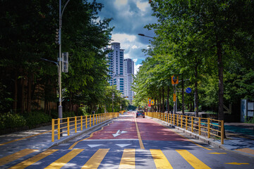 Street trees and streetscapes in Seoul's residential area in summer