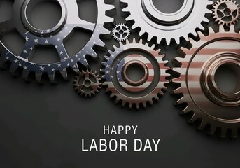Happy Labor Day Gears Symbolizing American Workers Teamwork and Industrial Celebration