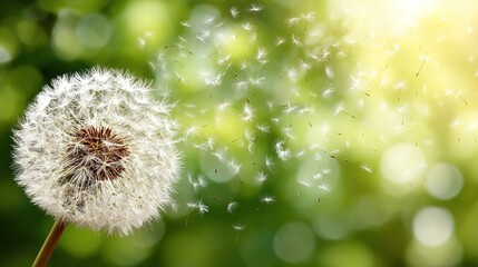 Dandelion Seed Dispersal in Nature, Symbolizing Journey, Graduation, and the Concept of New Beginnings.